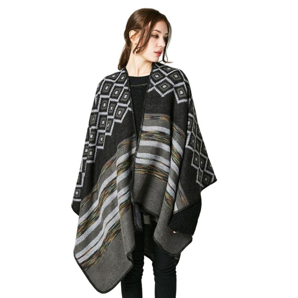 LHHZ-U Women's Shawl Wrap blanket scarf Knitted Cardigan Wrap for Ladies - Black - C9188K4E08S