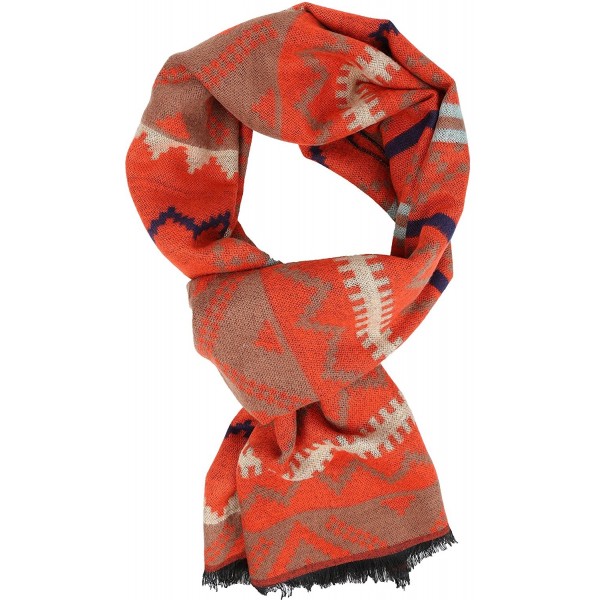 Sakkas Xayn Long Aztec Tribal Warm Patterned UniSex Cashmere Feel Scarf - Orange - C112LBF0AJT