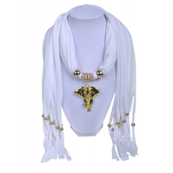 Wishcart Golden Elephant Pendant Scarf Jewellery Necklace Women Scarves - White - C312G91K8W5