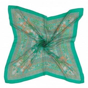 Elephant Printed Pure Silk Scarf Fashion Wrap Soft Hijab Scarves 40" x 40" - Green and Peach - CG12LIQ7GC1