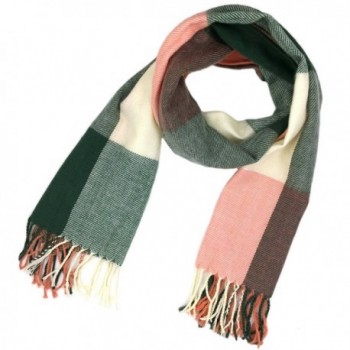 Tapp Collections Cashmere Feel Plaid and Check Tassel Ends Scarf - Pashmina Square / Carnation Green - CV128DQ2EPX