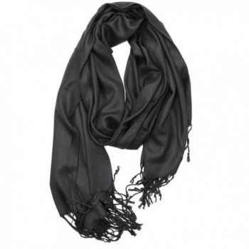 Achillea Soft Silky Solid Pashmina Shawl Wrap Scarf for Wedding Bridesmaid Evening Dress - Black - CF189H4MDL9