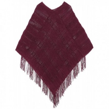 Livingston Women's Cozy Knitted Pullover Sweater Wrap Shawl w/Tassels - Burgundy - CG188KR5NYG