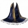 Ladies Women Tassel Spun Gold Tone Pashmina Scarf Shawl Wrap Cotton Scarves - Navy Blue - C112N7YU8OD