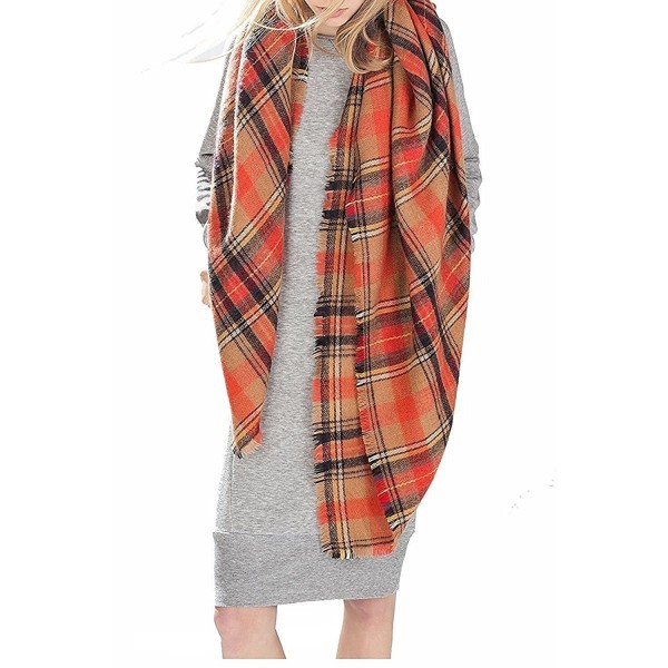 Achillea Women's Oversized Tartan Plaid Check Blanket Scarf Large Square Winter Warm Shawl Wrap - Camel Orange - CG186WCHUE3