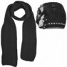 Beanie Hat & Winter Scarf Set With Rhinestone Trim - Black - CO116XQSUBX