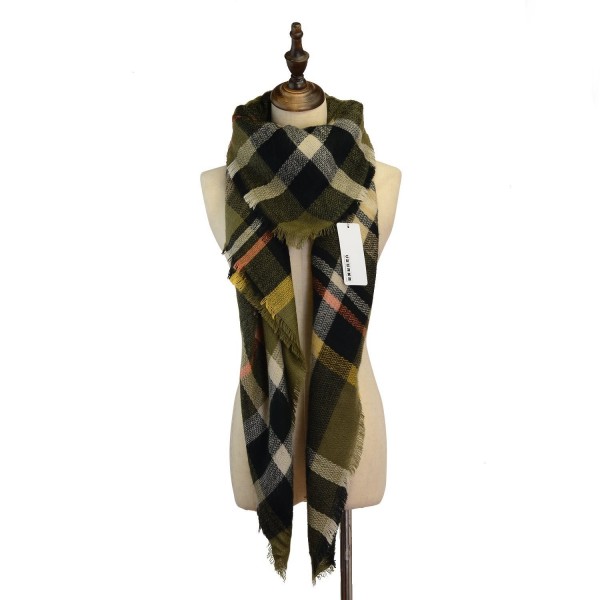 Women's Cozy Tartan Scarf Wrap Shawl Neck Stole Warm Plaid Checked Pashmina - Green - C612MXOPJXX