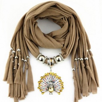 Iusun Luxury Women Heart Gemstone Necklace Scarves Shawl Soft Scarf Wraps - Khaki 2 - CB12O4PV1RX