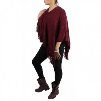 Bohemian V Neck Sequined Tasseled Poncho