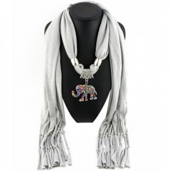 Creazy Women Elephant Pendant Scarf with Tassel Rhinestone Jewelry Scarves - Gray - CS128Y37KSV