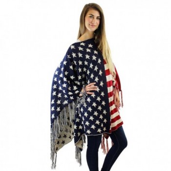 American Flag Print Poncho Fringe