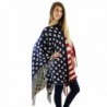 American Flag Print Poncho Fringe