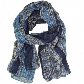 Bucasi Modern Print Black and Blue Scarf in Wavy Grid - Black Blue and White - C711ZQSKOYZ