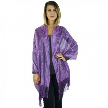 Luxury Divas Floral Filigree Metallic Shawl Wrap - Purple - CK116P2CCB9