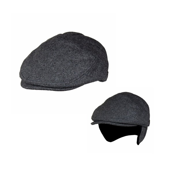 Charcoal Grey Wool Winter Ivy Cabbie Hat w/Fleece Earflaps - Driving ...