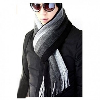 Unisex Winter Warm Long Scarf Thick Wool Knit Benetto Neck Warmer Shawl Wrap - Grey Stripes - CP12N5MM54O