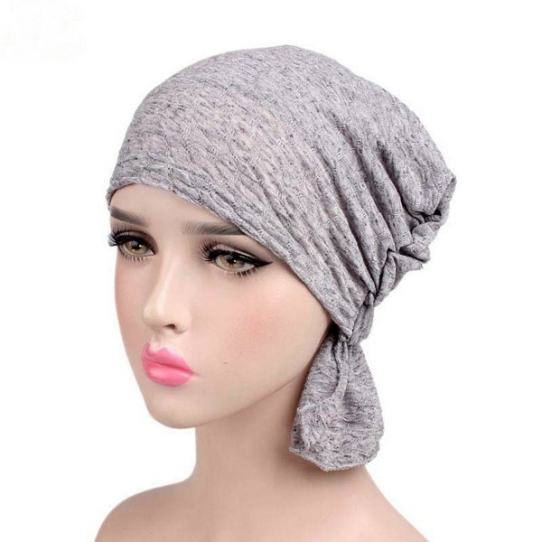 Udolove Womens Ruffle Chemo Hat Beanie Scarf- Soft Turban Bandana Headwear for Cancer - Light Grey - CO186SQY42Q