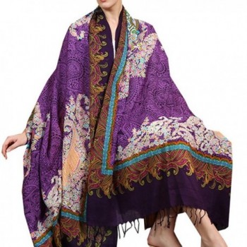 TLIH Women's 100% Wool Soft Extra-Large Chinoiserie Scarf Wrap Shawl - Purple - CC12GIBTNDB