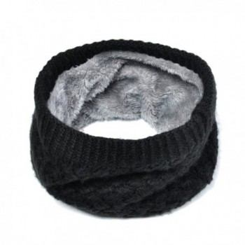 Lo Shokim Harsh Winter Double-Layer Soft Fleece Lined Thick Knit Neck Warmer Circle Scarf Windproof - Black - C9186I9N6UE