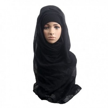 Kloud City Women Solid Cotton Head Scarf Long Muffler Head Cover - Black - CX12MMB0ZV5
