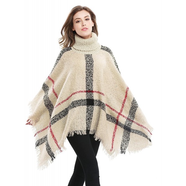 Women's High Collar Batwing Tassels Poncho Cape Winter Knit Sweater ...