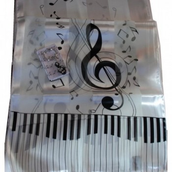 Ladies White & Black Music Gift Set: Piano & Notes Scarf & G Clef Keychain - CI115O2ONBD