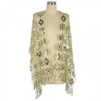 Kayamiya Women's 1920s Scarf Sequin Deco Fringed Wedding Cape Evening Shawl - 3 - CD188USW5R2