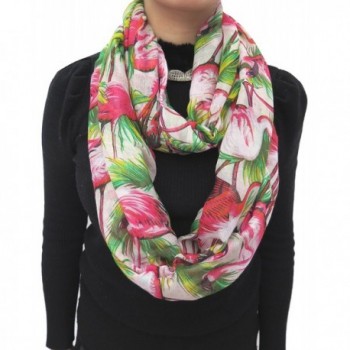 Lina & Lily Vintage Flamingo Print Loop Infinity Women's Scarf Lightweight - White Background - C011P01KKB5