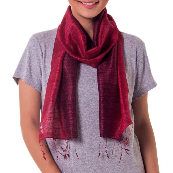 NOVICA Red 100% Ombre Silk Scarf- &lsquoRoses and Red Wine' - CW11D8XVCFP