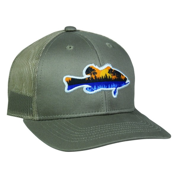 Bass Fish Fishing Lake Scene Meshback Khaki Tan Cap Hat 221-Khaki Tan-One Size Fits Most - CG17Z6UWY33