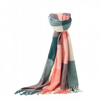Dolcevida Women's Fashion Super Soft Plaid Winter Scarf Warm Lattice Shawl Classic Over-sized Wraps - Pink Green - CW186AY6Y5A