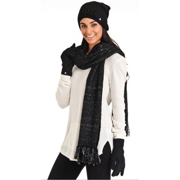 Aegean Apparel Women's Marshmallow Sparkle Winter Hat- Scarf & Gloves Gift Set - Onyx - CK122QQHB1N