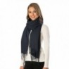 Momo Fashion Women's Cashmere Feel Oblong Fringe Scarf in Solid Colors - 7211-navy - CE1868C8DW2