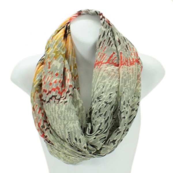 LL Lightweight Electric Coral Print Infinity Circle Scarf Snood Loop - Cream - CB11JYOSV0L