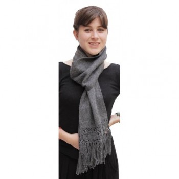 Alpaca Wool Fringed Scarf from Peru- Gray - CF113A7ZCR7