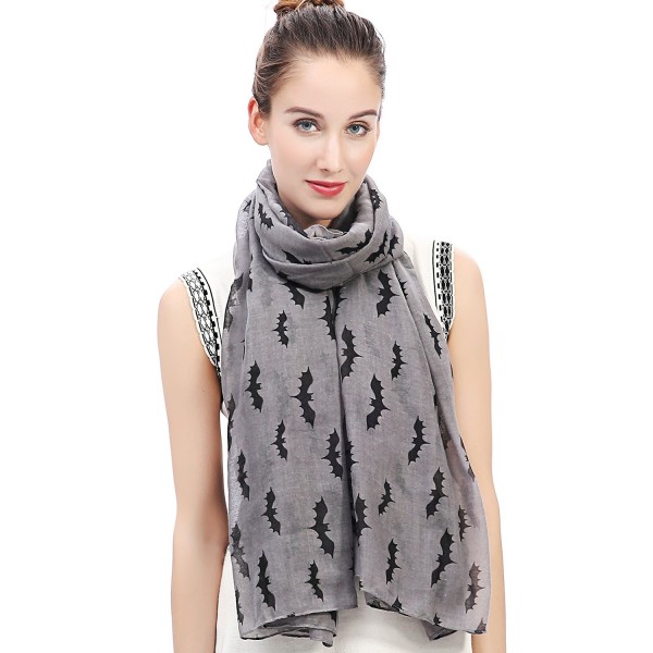 Lina & Lily Halloween Bats Print Women's Large Scarf Shawl Wrap Oversized Lightweight - Gray - CW11XSDGMWN