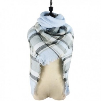 Zando Blanket Scarves Tartan Winter - Blue White Winter Scarf - CQ1863EA0XD