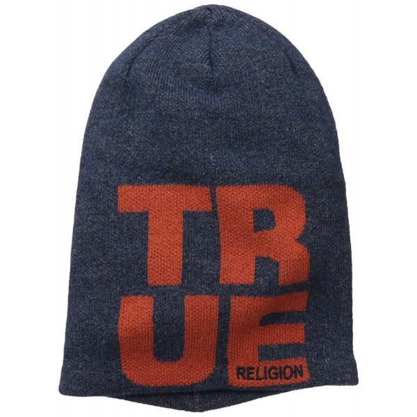 True Religion Men's Slouchy Beaniw W Knit-In-Letters - Midnight Blue - CV11NDWQMBZ