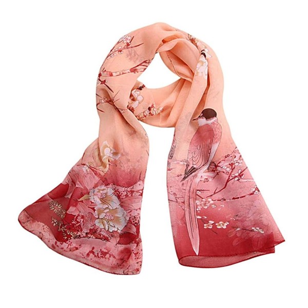 Sunward Fashion Women Lady Flower Printe Chiffon Shawl Wrap Scarf Stole Pashmina - Bird-pink - CQ12BIWU9BZ