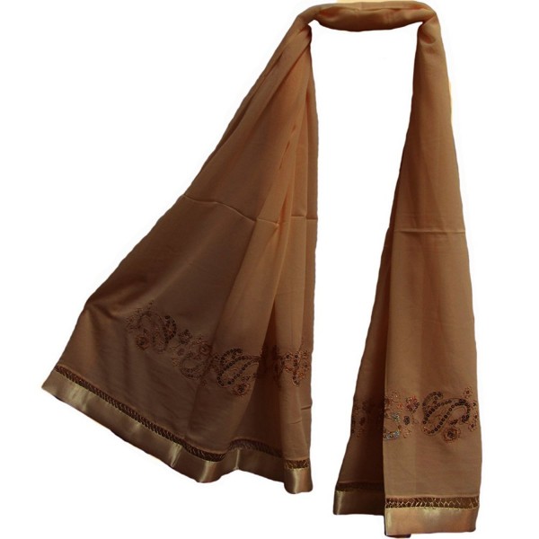Womens Sequined Silk Chiffon Embroidered Hijab Pashmina Brown Shawl Scarf - C211NPU0E5P Womens Sequined Silk Chiffon Embroidered Hijab Pashmina Brown Shawl Scarf - C211NPU0E5P