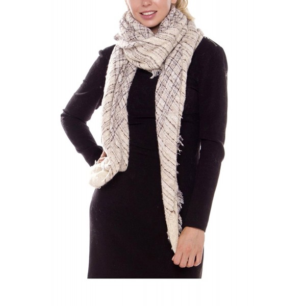 Women's Oversized Large Plaid Checked Tartan Blanket Scarf Wrap Shawl + Fashion tie - N Beige - CM18692HSGZ