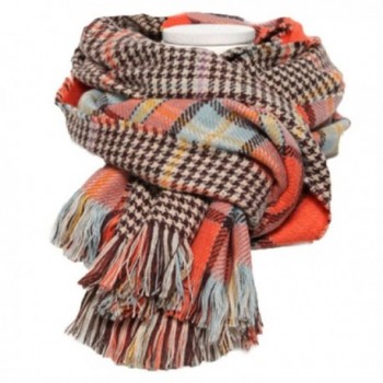 Women's Retro Soft Plaid Tartan Grids Scarf Large Blanket Winter Wraps Shawl - Orange - CF127FNFOE3