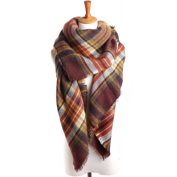 EFZQ Women's Fashion Soft Tartan Checked Plaid Winter Warm Lattice Large Scarf - Coffee - CM129NDGT7J