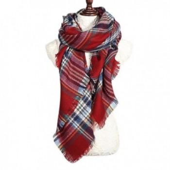 Plaid Checked Tartan Scarf Wrap Shawl - Burgundy - CC1267AOXW3