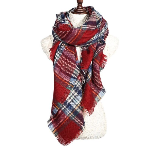 Plaid Checked Tartan Scarf Wrap Shawl - Burgundy - CC1267AOXW3