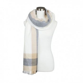 Womens Plaid Multi Line Color Contrast Design Soft Warm Fall Winter Oblong Scarf - Ivory - C01852EXGQK