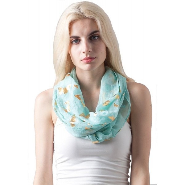 MissShorthair Lightweight Metallic Scarfs for Women with Gold Butterfly Print - Mint Green - C311UHNBR6D