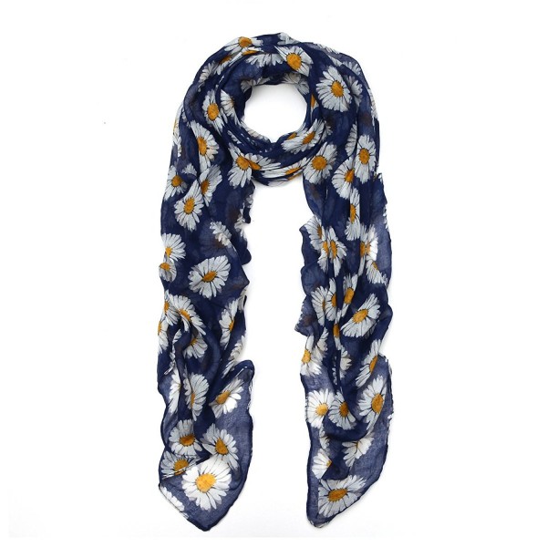 Premium Daisy Floral Fashion Scarf Wrap - Different Colors Available - Navy - CD11OBT9YH3