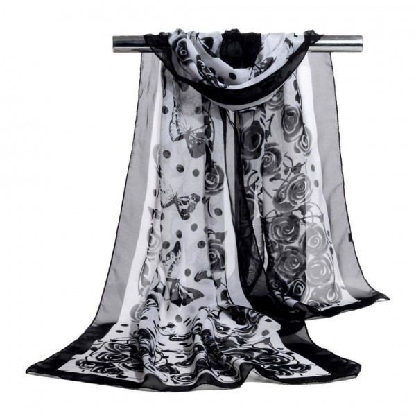 Sothread Fashion Women Rose Chiffon Soft Wrap scarf Ladies Shawl Scarf Scarves (Black) - Black - CZ1865O307I