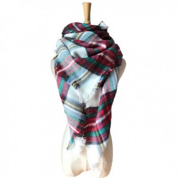 Women's Tassels Soft Plaid Tartan Scarf Stylish Warm Large Blanket Wrap Shawl - White-Red - C11868ETU3N